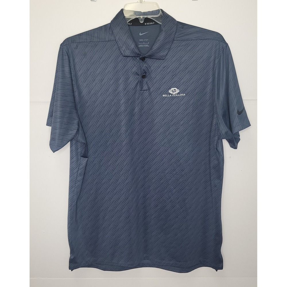 Nike Golf Polo Men Sz L Blue Dri-FIT Bella Collina Club Logo Shirt Sporty Preppy
